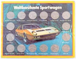NSZK DN Shell - világhírű sportautók 15db-os fém emlékérem szett (29mm) T:1,1- FRG ND Shell - world famous sportcars 15 pcs of metal coin set (29mm) T:UNC,AU