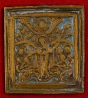 cca 1900 Jézus vízen jár, orthodox ikon, réz, fa keretben, 5×6 cm