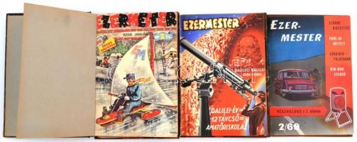 1958-1969 Ezermester folyóirat 3 évfolyama, félvászon-kötésben.