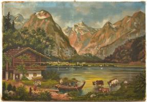 Barabás jelzéssel: Alpesi táj. Olaj, vászon, (lyukas), 67×98 cm