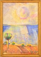 Egry jelzéssel: Kilátás a tóra. Pasztell, papír, üvegezett keretben, 44×29 cm