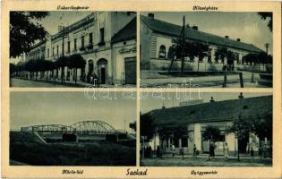 Sarkad, községháza, takarékpénztár, Kőrös híd, gyógyszertár, W. Károly üzlete