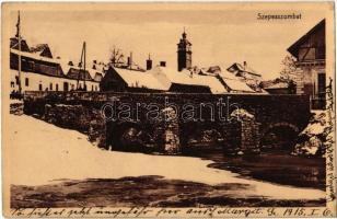 1915 Szepesszombat, Georgenberg, Spisská Sobota; híd télen. Kiadja Hensch Ede és fia / bridge in winter