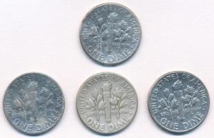 Amerikai Egyesült Államok 1946D-1947S 1d Ag "Roosevelt" (4xklf) T:2,2- 
USA 1946D-1947S D...