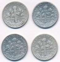 Amerikai Egyesült Államok 1952D-1956. 1d Ag "Roosevelt" (4xklf) T:2,2- 
USA 1952D-1956. D...