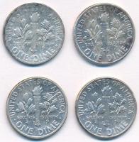 Amerikai Egyesült Államok 1953S-1959D 1d Ag "Roosevelt" (4xklf) T:2,2- 
USA 1953S-1959D D...