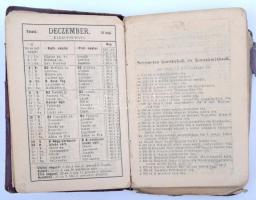 1886 Magyar katonai jegyzéknaptár, érdekes feljegyzésekkel, sérült, részben elválló bőrkötésben