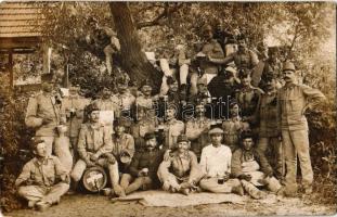 1914 Kisterenye, gyakorlat után jól esik a sör, osztrák-magyar katonák csoportképe / WWI K.u.K. (Austro-Hungarian) military, soldiers drinking beer. Schäffer Armin photo (fl)