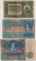 1913-1920. 10db-os vegyes magyar korona bankjegy tétel T:III-IV