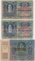 1913-1920. 10db-os vegyes magyar korona bankjegy tétel T:III-IV