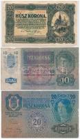1913-1920. 10db-os vegyes magyar korona bankjegy tétel T:III-IV