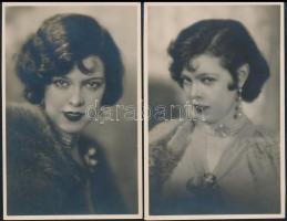 cca 1930 Azonosítatlan színésznő, 2 db fotólap, 9×14 cm