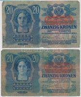 1902. 1000K felülbélyegzés nélkül + 1913. 20K piros "Deutschösterreich" felülbélyegzéssel ...