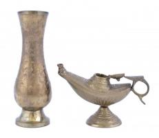 Réz váza és olaj lámpa, m:8,5-15,5 cm,