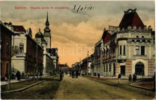 1915 Eperjes, Presov; Püspöki palota, postapalota, utca. Eisenstädter I. Gyula kiadása / bishops palace and post palace, street