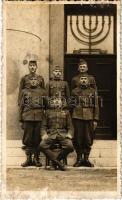 ~1940 Magyar katonák egy kárpátaljai zsinagóga előtt a bevonulás után / Hungarian soldiers in front of a Transcarpathian (Zakarpattia Oblast) synagogue after the entry of the Hungarian troops. photo (Rb)