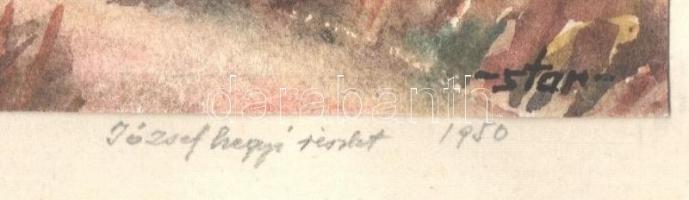 Sostarics Lajos (1896-1968): József hegyi részlet. Akvarell, papír, jelzett, 20,5×29,5 cm