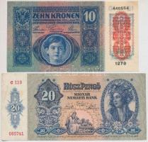 Vegyes 5db-os papírpénz tétel, benne 1915. 10K piros "Deutschösterreich" felülbélyegzéssel...