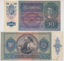 Vegyes 5db-os papírpénz tétel, benne 1915. 10K piros "Deutschösterreich" felülbélyegzéssel...