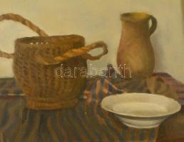 Győrffy Péter (1949-): Asztali csendélet. Olaj, vászon, jelzett, keretben, 50×60 cm