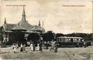 1907 Békéscsaba, Motoros állomás pavilonja, városi vasút, kisvasút (kopott sarkak / worn corners)