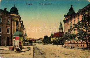 1912 Szeged, Tisza Lajos körút, hirdetőoszlop, utcai árus (EB)