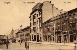 Szeged, Tisza Lajos körút, Eternit Pala, Egyenruházati üzlet, Hipp A. és Blau Lajos üzlete, piac