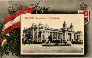 1915 Budapest V. Szabadság tér, Tőzsdepalota. Magyar zászlós és címeres szecessziós lap. Art Nouveau (EK)