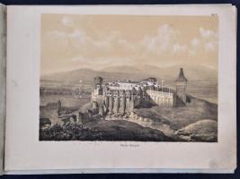 1867 Vajda-hunyad várának rövid szöveggel magyarázott négy látata (képe), Katzler Vince 4 db kőnyomata (Arányi Lajos után), papír védőborítóval, jó állapotban