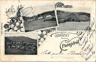 1905 Parajd, Praid; Erzsébet táró, tér, katolikus templom. Stein J. kiadása / mine, square, church. floral (EB)