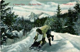 Tátra, Vysoké Tatry; Tobbogán sport télen / sledding, winter sport