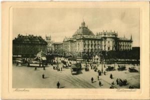 München, Munich; Justizpalast / Palace of Justice, trams, automobiles (worn edges)