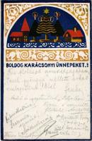 1925 Boldog Karácsonyi Ünnepeket! / Ungarische Werkstätte style Hungarian art postcard, Christmas greeting (Rb)
