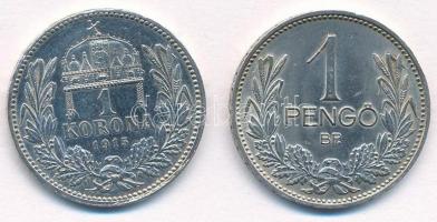 1915KB 1K Ag "Ferenc József" + 1939. 1P Ag T:1-