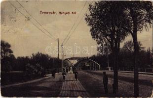 1909 Temesvár, Timisoara; Hunyadi híd, villamos. W. L. 122. / bridge, tram (kopott sarkak / worn corners)