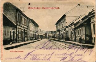 1901 Szatmárnémeti, Szatmár, Satu Mare; Eötvös utca, üzletek. Kiadja Weiss Izsák / street view, shops (kopott sarok / worn corner)