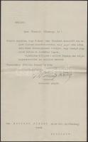 1914 Hornig Károly veszprémi püspök, bíboros gépelt, aláírt levele Kopácsy József főhadnagy részére sikertelen közbenjárás ügyében, fejléces papíron