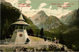 Tátra, Magas Tátra, Vysoké Tatry; Tarpatak, Szilágyi Dezső emléktorony, kilátó. Divald Károly / Aussichtsturm / Studená dolina, memorial lookout tower, monument (EK)