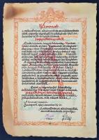 1945 Díszes oklevél, kivonat a székesfővárosi alkalmazottak szociáldemokrata csoportja végrehajtó bizottságának jegyzőkönyvéből, aláírásokkal