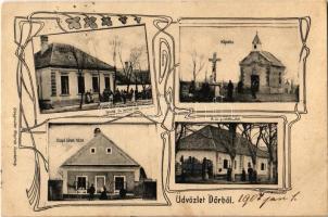 1907 Dör (Csorna), kápolna, iskola, tejcsarnok, m. kir. postahivatal, Chapó János háza. Steegmüller fényirda. Art Nouveau (ragasztónyomok / gluemark)