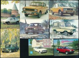 cca 1980 Szovjet autók: Lada, Moszkvics, stb., 9 db kártyanaptár