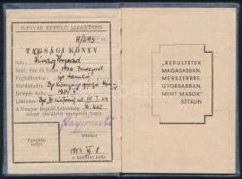 1954 a Magyar Repülőszövetség tagsági könyve, Virág Árpád ipari tanuló részére