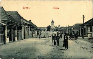 1913 Szepsi, Abaúj-Szepsi, Moldava nad Bodvou; Fő utca, templom, Zibray Károly üzlete, kávéház. W. L. Bp. 2642. / main street, church, shops, café (Rb)