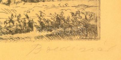 Boldizsár István (1897-1984): Delelés. Rézkarc, papír, jelzett, üvegezett keretben, foltos, 28×38 cm