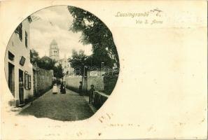 1901 Veli Losinj, Lussingrande; Via S. Anna / street, shop (leragasztott szöveg / taped text)