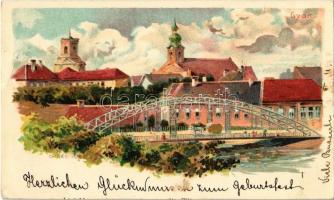 1900 Győr, Rába híd. litho s: Geiger R. (EB)