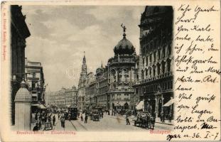 1899 Budapest VIII. Erzsébet körút (Blaha Lujza tér), villamosok, női divatterem. Divald Károly 1. sz.