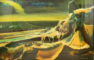 Darabont Tamás (1930-): Zöld táj. Olaj, farost, jelzett, üvegezett keretben, 60×80 cm