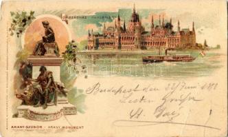 1898 (Vorläufer!) Budapest, Országház (Parlament), Arany János-szobor. Müller & Trüb. Art Nouveau litho (EK)