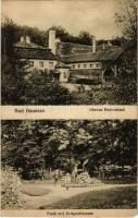 1917 Bázna-fürdő, Felsőbajom, Baiumul de Sus, Baassen, Baile Bazna; Felső Úri fürdő, park a földgáz lánggal / Oberes Herrenbad, Erdgasflamme / spa, natural gas flame